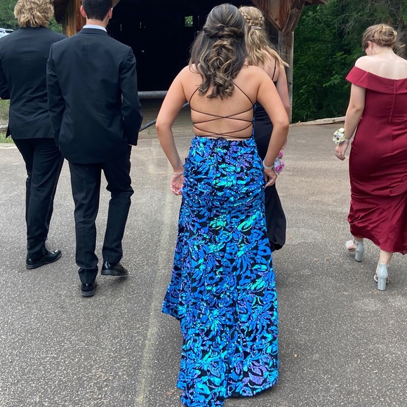 gorgeous teal and lavender sequin prom dress - Picture 6 of 7